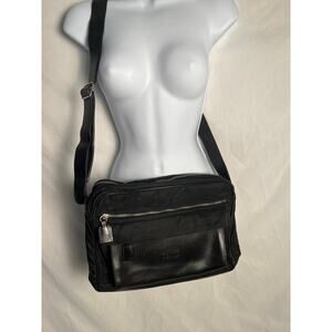 Vintage DESMO Italy Nylon Leather Crossbody Bag Black Large Travel Messenger